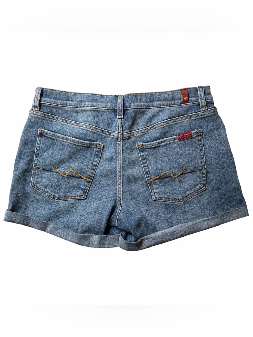 7 For All Mankind Mid Roll Distressed Denim Blue Jean Shorts size 31 MSRP $168 - Picture 2 of 11